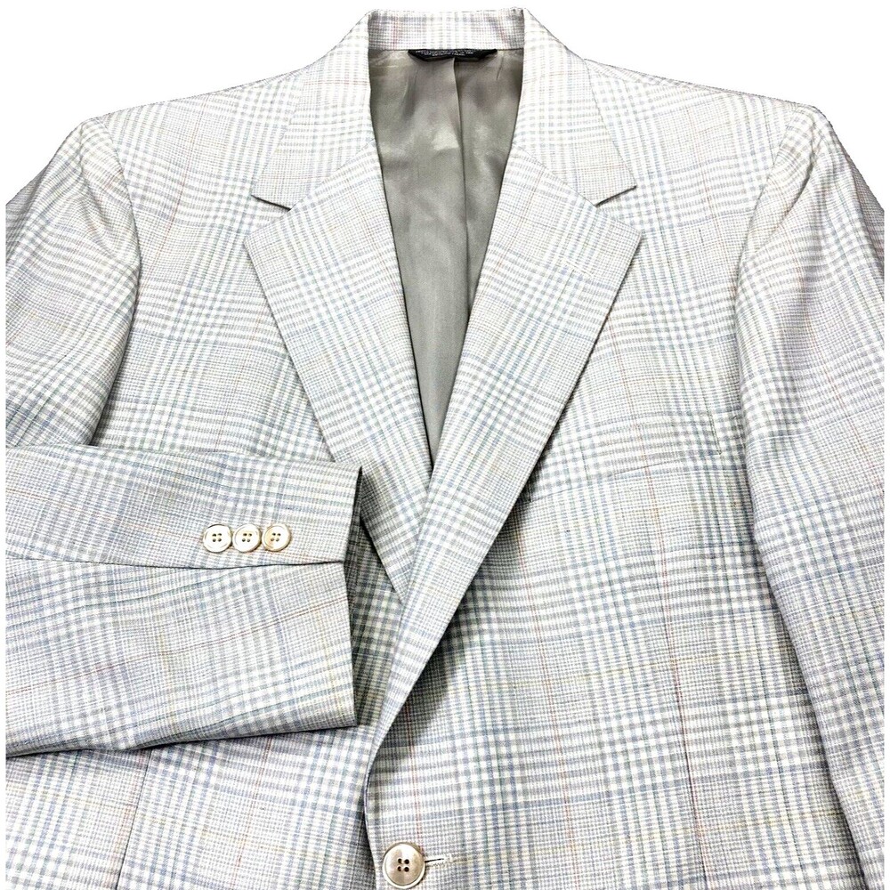 Jaymar Ruby Sport Coat Vintage Plaid White Blue 40 42 Preppy Academia Y2K 80 90s